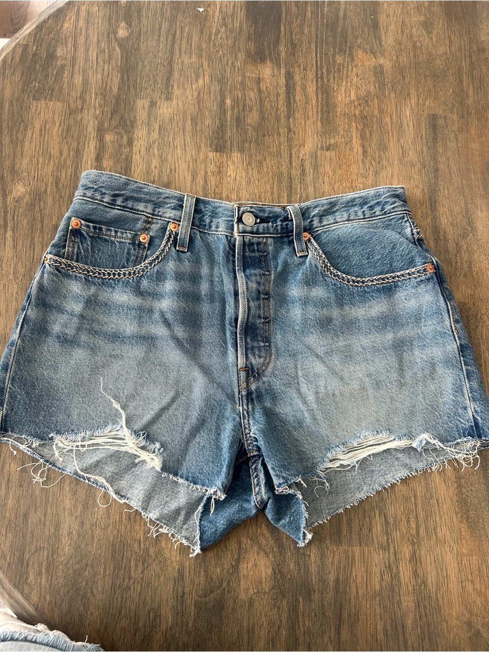 Levi’s High-Rise Distressed Denim Shorts - Blue